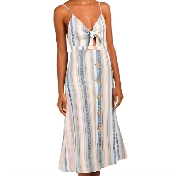 Indigo Rein Colorful Striped Button Up Midi Dress With Front Tie Cut Out Size S - Picture 1 of 7
